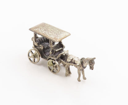 925 Sterling Silver Vintage Pendant BEAU Horse & Carriage Charm Moves  PT26278