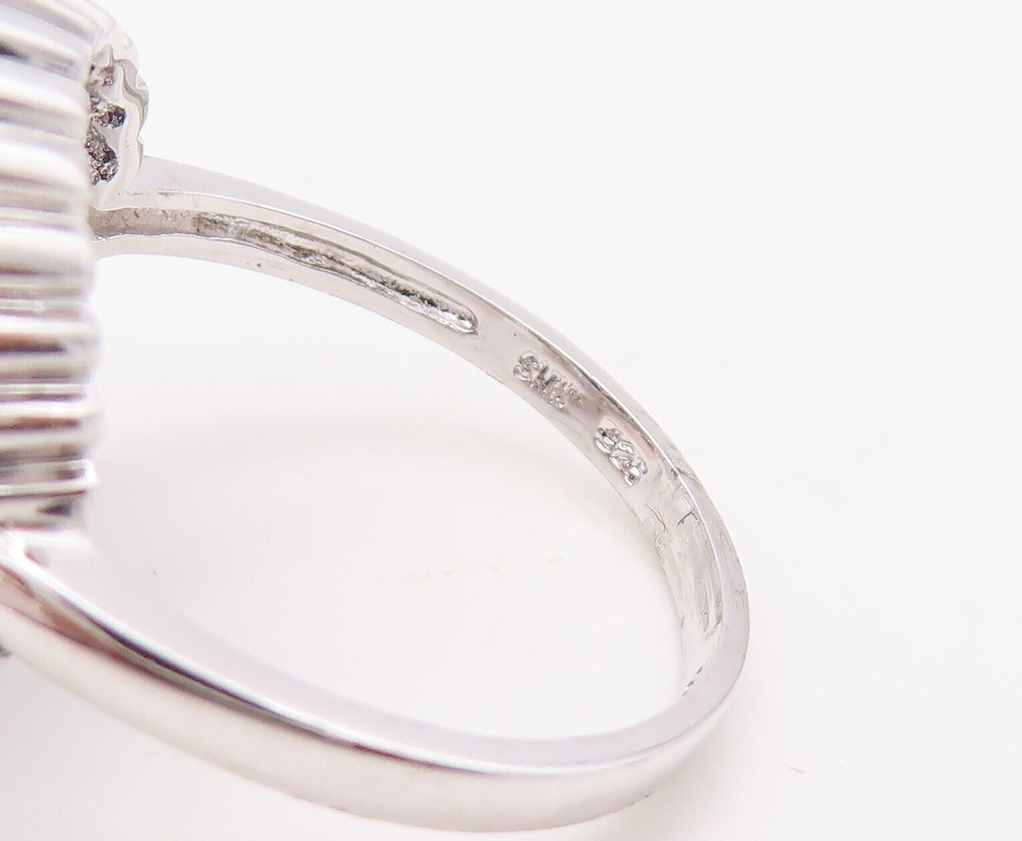 925 Sterling Silver Vintage Ring Designer Fence Carved Gemstone  Sz 7  RG30947