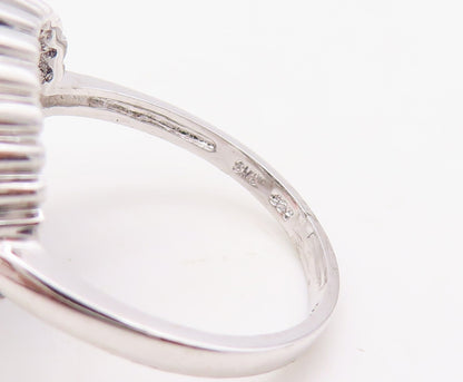 925 Sterling Silver Vintage Ring Designer Fence Carved Gemstone  Sz 7  RG30947