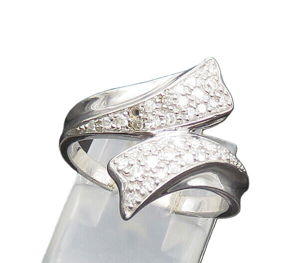 925 Sterling Silver  Shiny Genuine Diamonds Bypass Band Ring Sz 7  RG18839