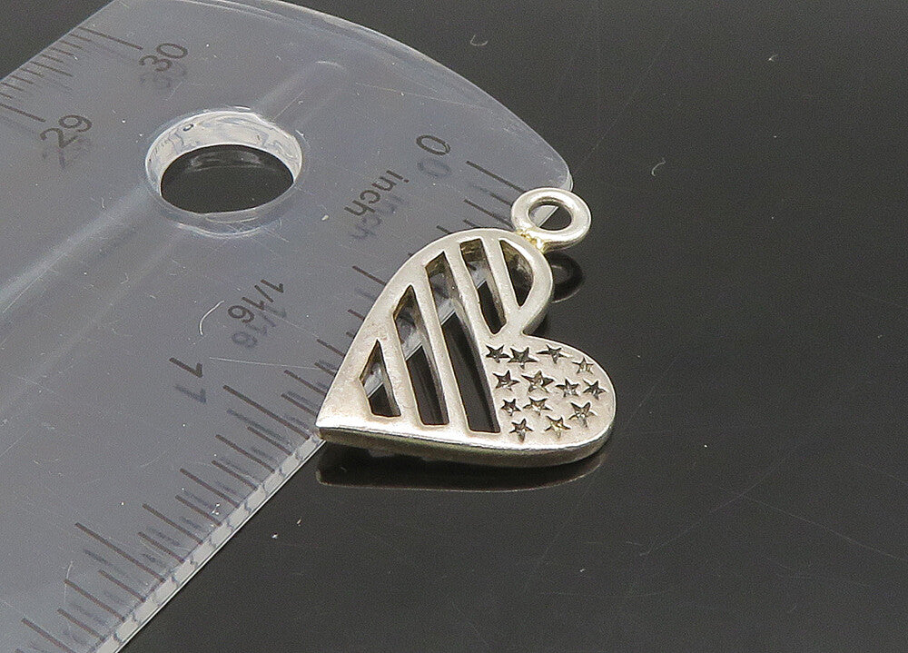 925 Sterling Silver  Vintage Shiny American Flag Love Heart Pendant  PT17892