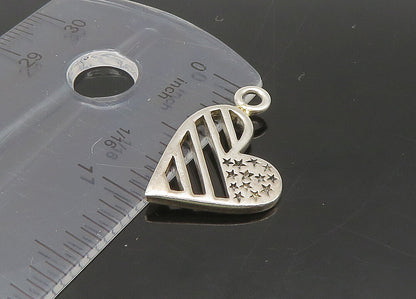 925 Sterling Silver  Vintage Shiny American Flag Love Heart Pendant  PT17892