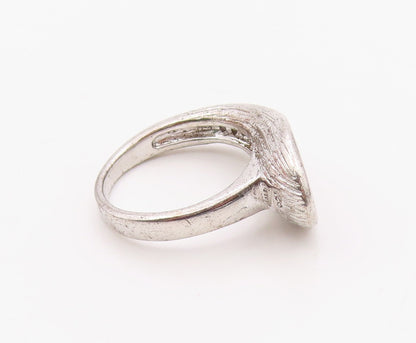 925 Sterling Silver Vintage Ring Modernist CZ Textured Leaf Band  Sz 6  RG36371
