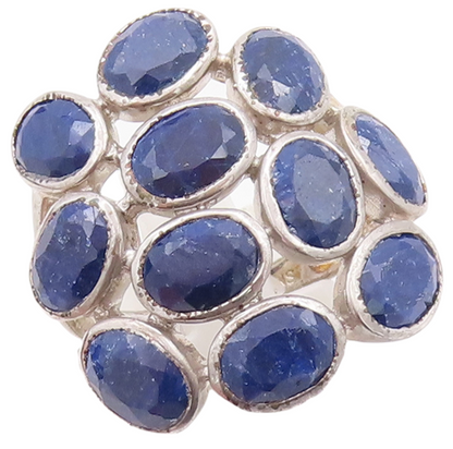 925 Sterling Silver Vintage Ring Oval Cut Blue Gemstone Cluster  Sz 8 RG29716
