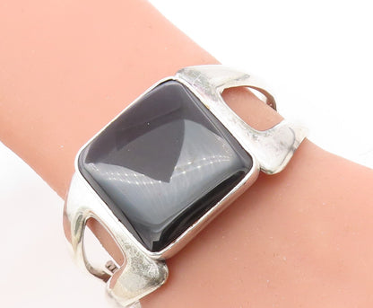 RCN MEXICO 925 Sterling Silver  Vintage Black Onyx Bangle Bracelet  BT3189