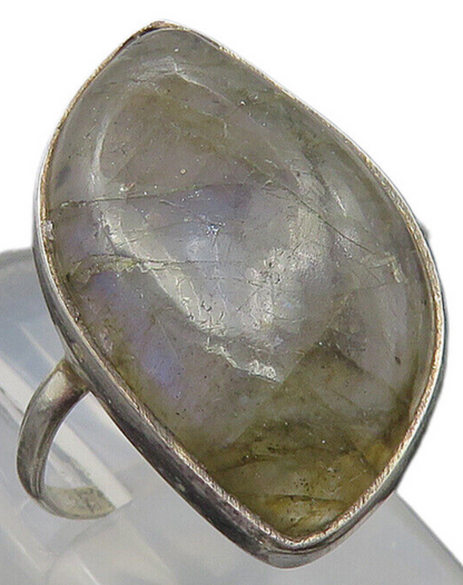 925 Sterling Silver  Labradorite Shiny Smooth Cocktail Ring Sz 7  RG10277