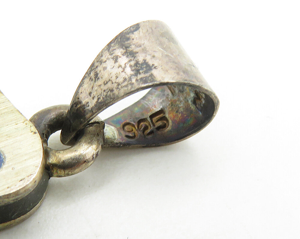 MEXICO 925 Silver  Vintage Inlaid Turquoise & Lapis Lazuli Pendant  PT14385