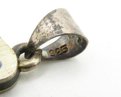MEXICO 925 Silver  Vintage Inlaid Turquoise & Lapis Lazuli Pendant  PT14385