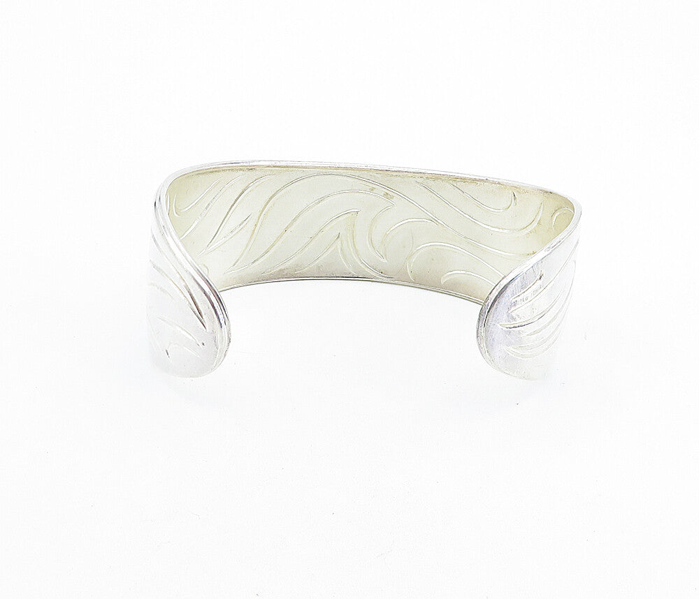 DESIGNER 925 Sterling Silver  Shiny Swirl Etched Pattern Cuff Bracelet  BT3055