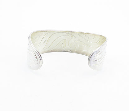 DESIGNER 925 Sterling Silver  Shiny Swirl Etched Pattern Cuff Bracelet  BT3055