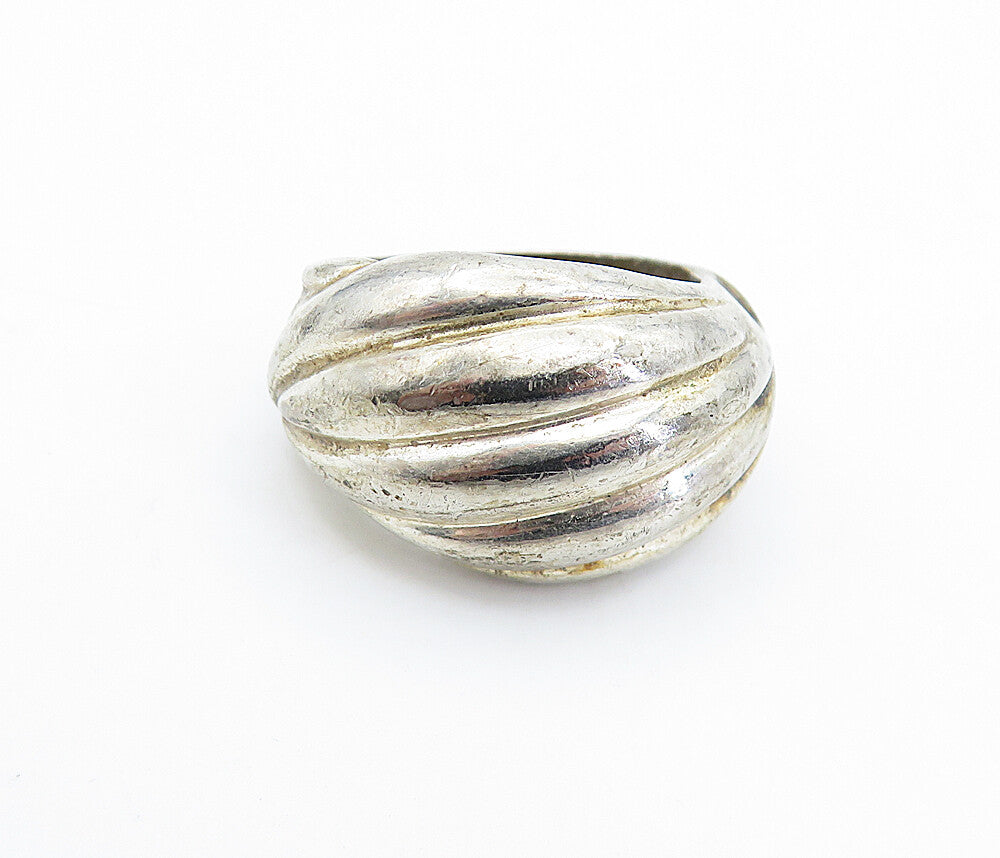 925 Sterling Silver  Vintage Dark Tone Fluted Dome Band Ring Sz 7  RG6448