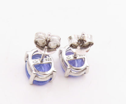 925 Sterling Silver Vintage Earrings Minimalist Oval Cut Tanzanite Stud  EG13992