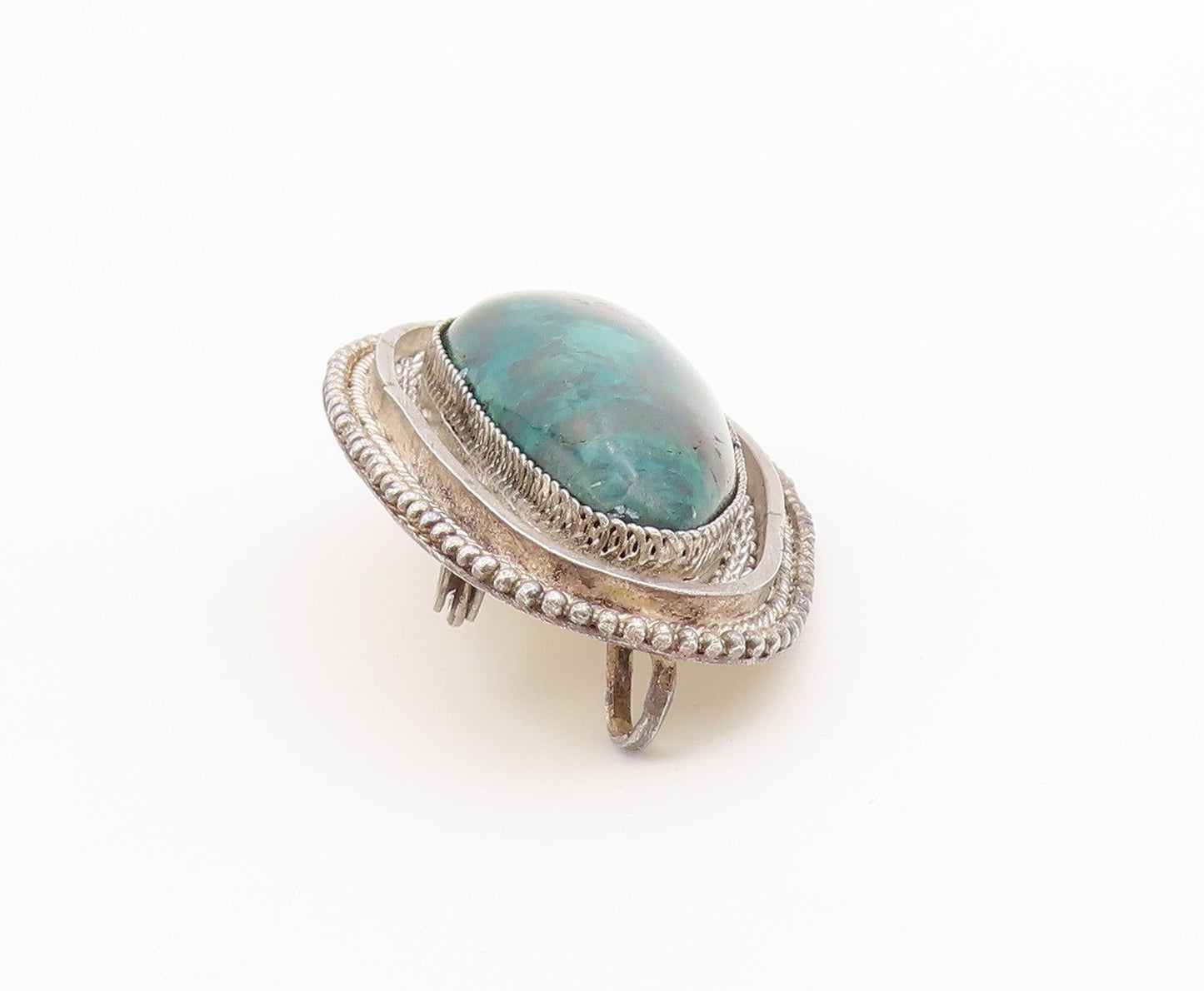 ISRAEL 925 Sterling Silver  Vintage Cabochon Cut Eilat Stone Brooch Pin BP3268