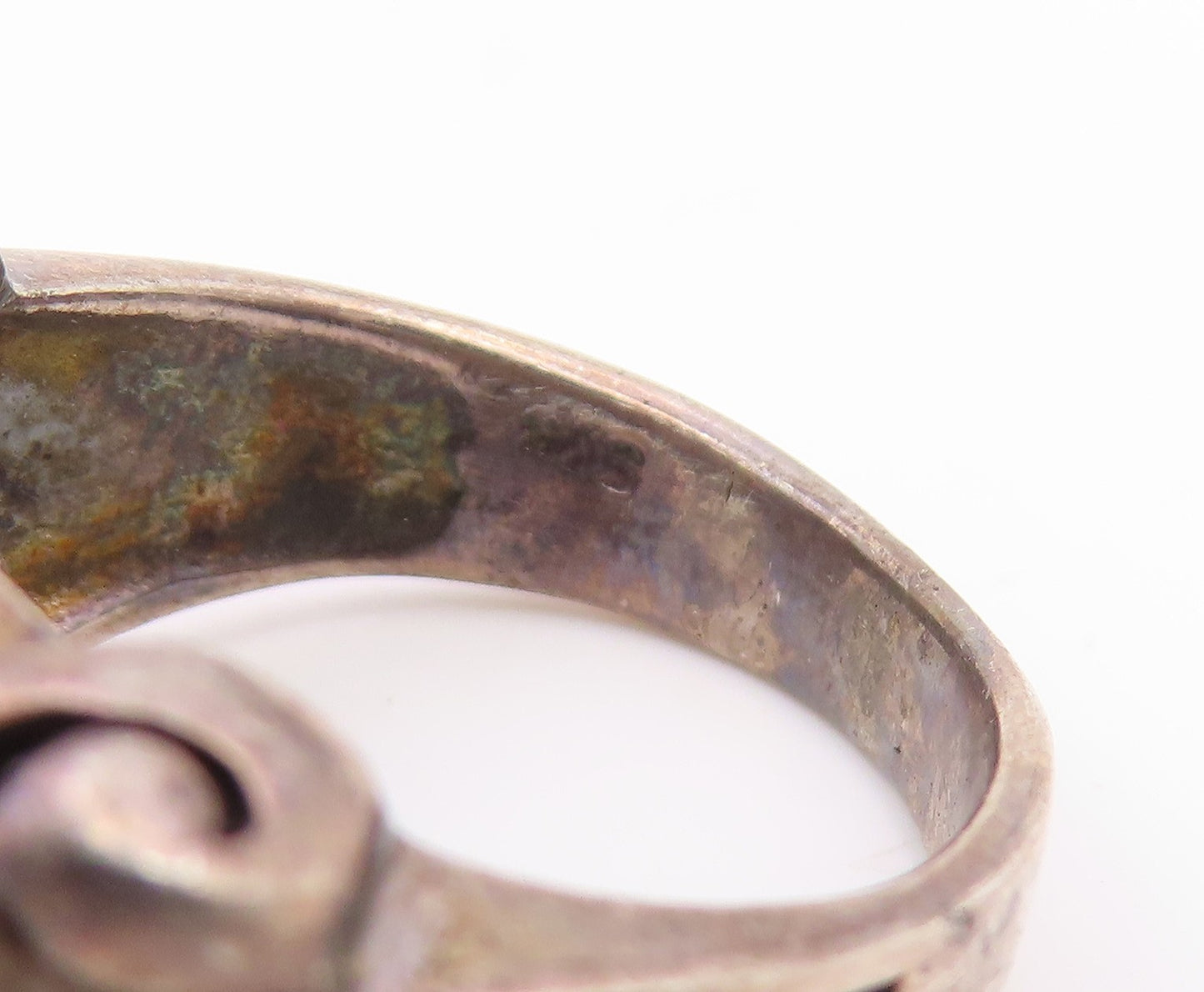925 Sterling Silver Vintage Ring Mother Of Pearl Statement Band  Sz 7  RG35180