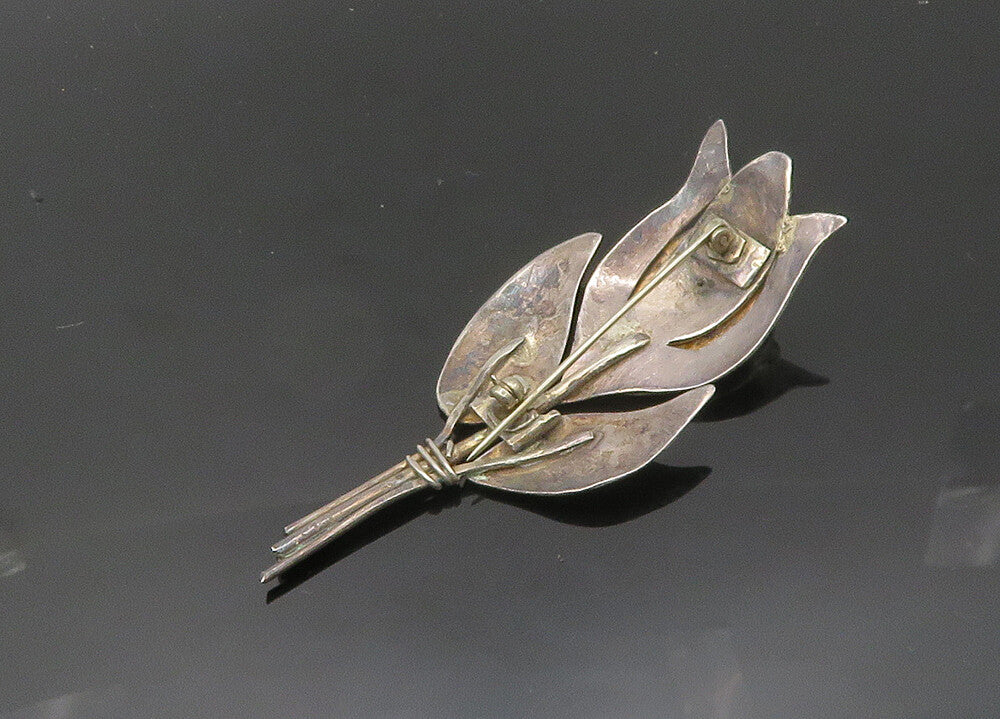 925 Sterling Silver  Vintage Shiny Single Flower Motif Brooch Pin  BP7935