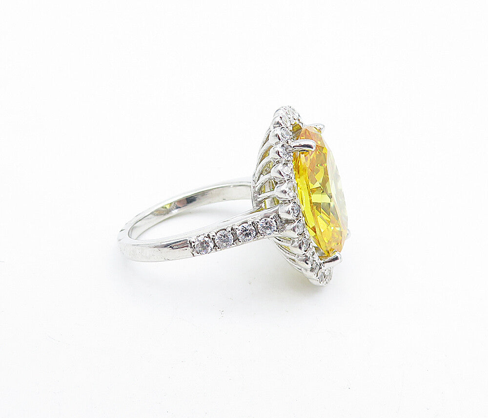 925 Sterling Silver  Victorian Cubic Zirconia Cocktail Ring Sz 6.5  RG5694