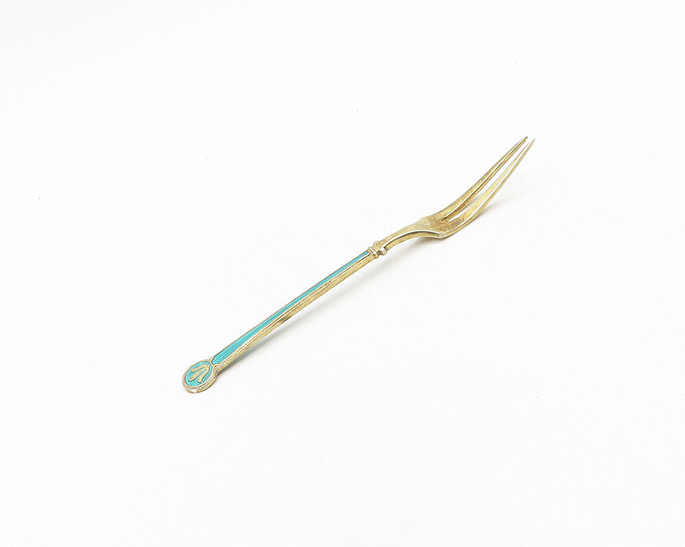 DAVID ANDERSEN NORWAY 925 Silver  Vintage Enamel Detail Cocktail Fork  TR2644