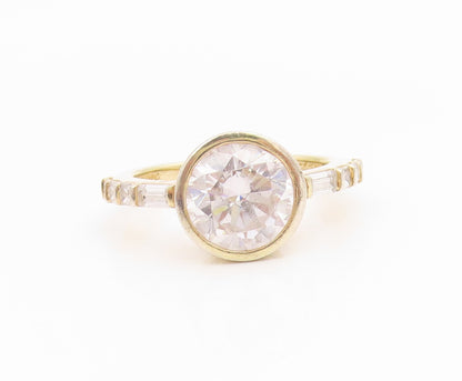 925 Sterling Silver Vintage Ring Gold Plated CZ Statement Band  Sz 8  RG35790