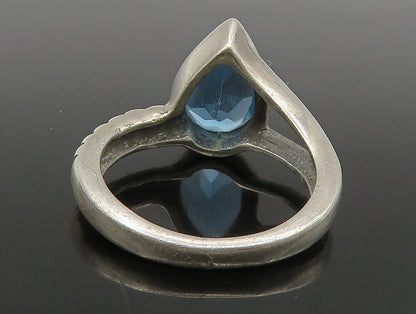 925 Sterling Silver  Vintage Tear Drop Blue Topaz Band Ring Sz 6.5  RG23713