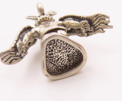925 Sterling Silver  Vintage Kneeling Horned Figure With Wings Pendant PT21833