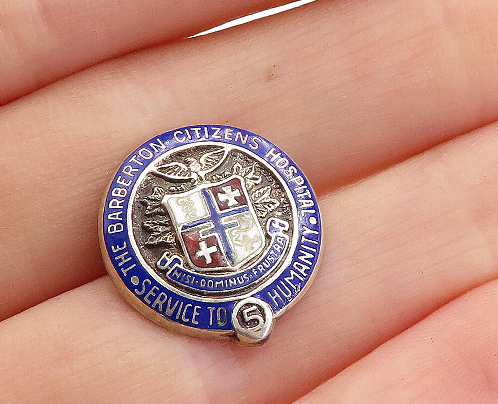 925 Sterling Silver  Vintage Petite Enamel Hospital Service Brooch Pin  BP2227