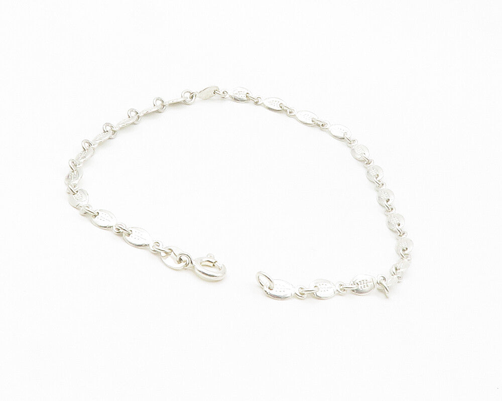 925 Sterling Silver  Vintage Shiny Etched Football Link Chain Bracelet  BT5708