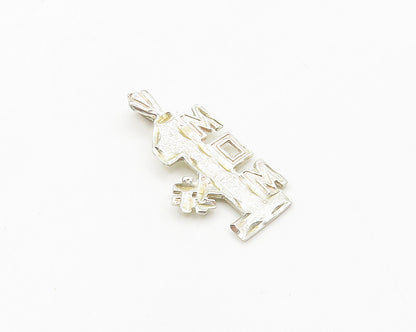 925 Sterling Silver  Vintage Shiny Diamond Cut Number One Mom Pendant  PT14927