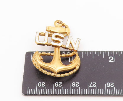 925 Sterling Silver  Vintage Ship Anchor US Navy Two Tone Brooch Pin  BP7433