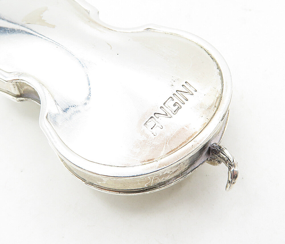 925 Sterling Silver  Vintage Cello Musical Instrument & Holder Trinket  TR1356