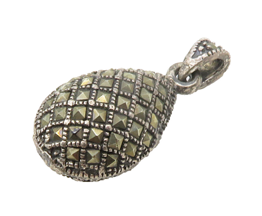 925 Sterling Silver  Vintage Shiny Marcasite Hollow Tear Drop Pendant  PT13575