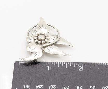 925 Sterling Silver  Vintage Stem Wrapped Etched Flower Brooch Pin  BP10106