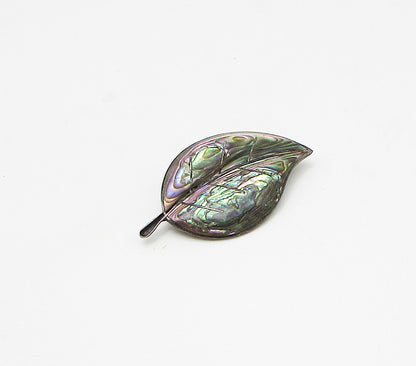 MEXICO 925 Silver  Vintage Mother Of Pearl Floral Leaf Brooch Pin  BP1035