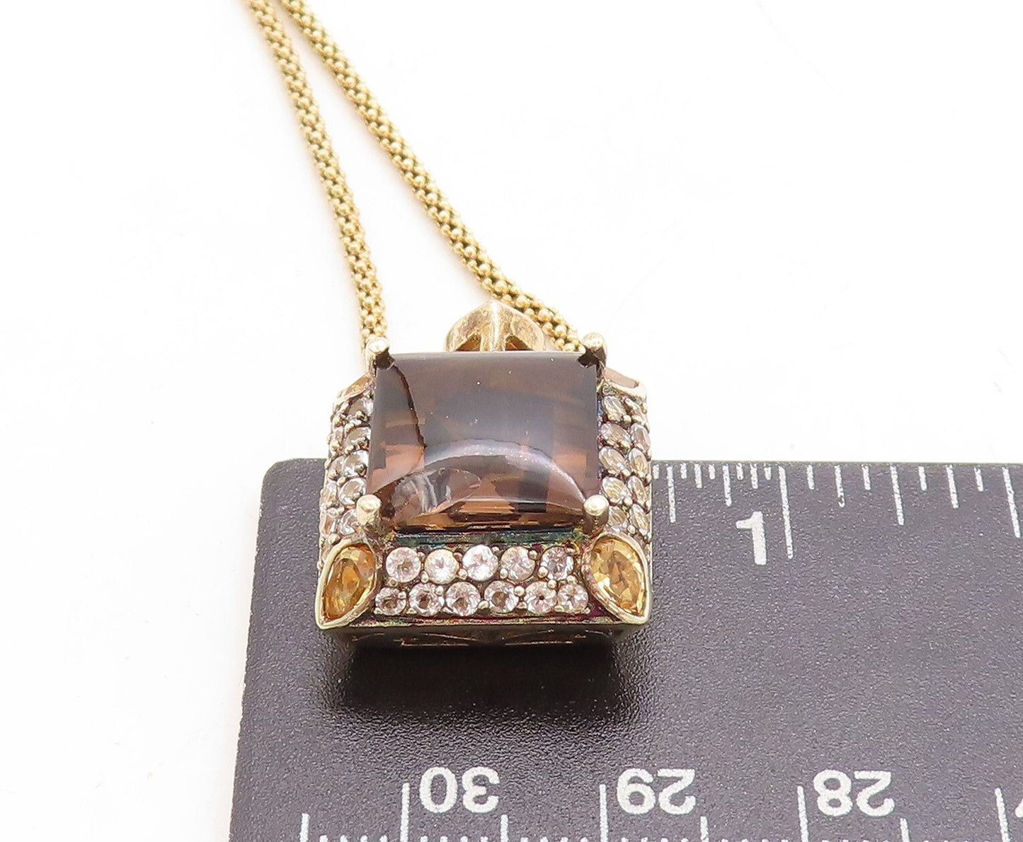 925 Sterling Silver  Smoky Topaz Gold Plated Shiny Chain Necklace  NE1853