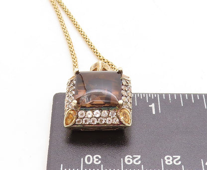925 Sterling Silver  Smoky Topaz Gold Plated Shiny Chain Necklace  NE1853
