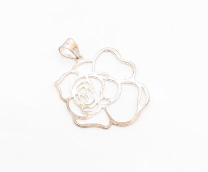 925 Sterling Silver  Vintage Shiny Open Flower Motif Drop Pendant  PT6386
