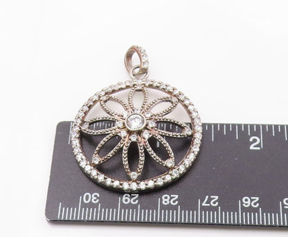 925 Sterling Silver  Vintage Cubic Zirconia Open Flower Motif Pendant  PT18476