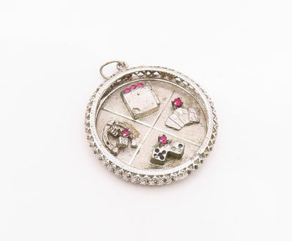 925 Sterling Silver  Vintage Pink Topaz Gamblers Good Luck Pendant  PT18631