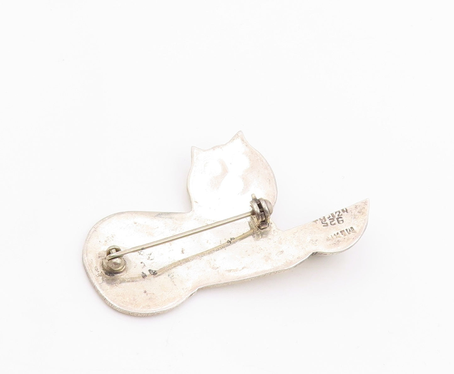 MEXICO 925 Sterling Silver Vintage Two Tone Cat & Bowl Brooch Pin  BP5125