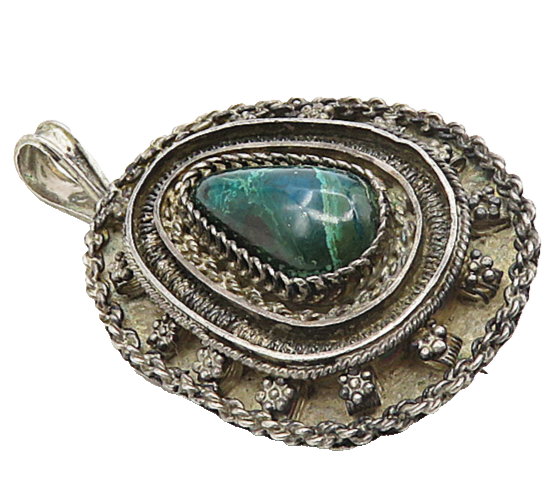 ISRAEL 925 Sterling Silver Vintage Antique Eilat Stone Brooch Pin BP3183