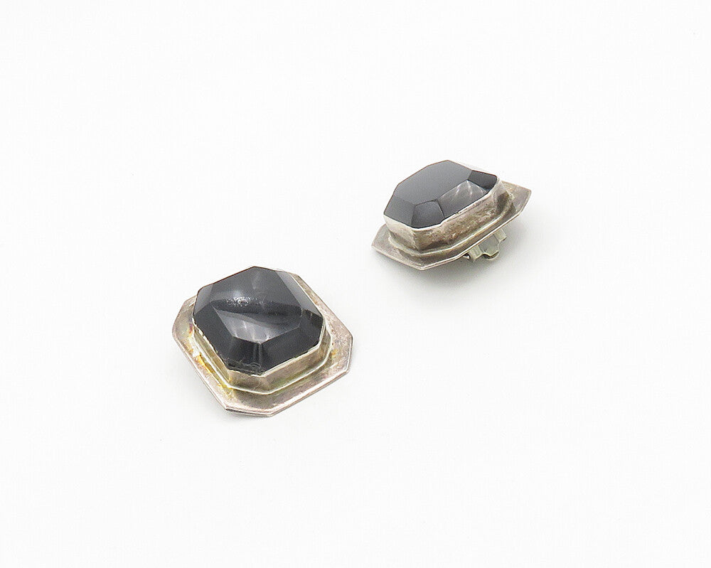 MEXICO 925 Sterling Silver  Vintage Black Hematite Non Pierce Earrings  EG9355