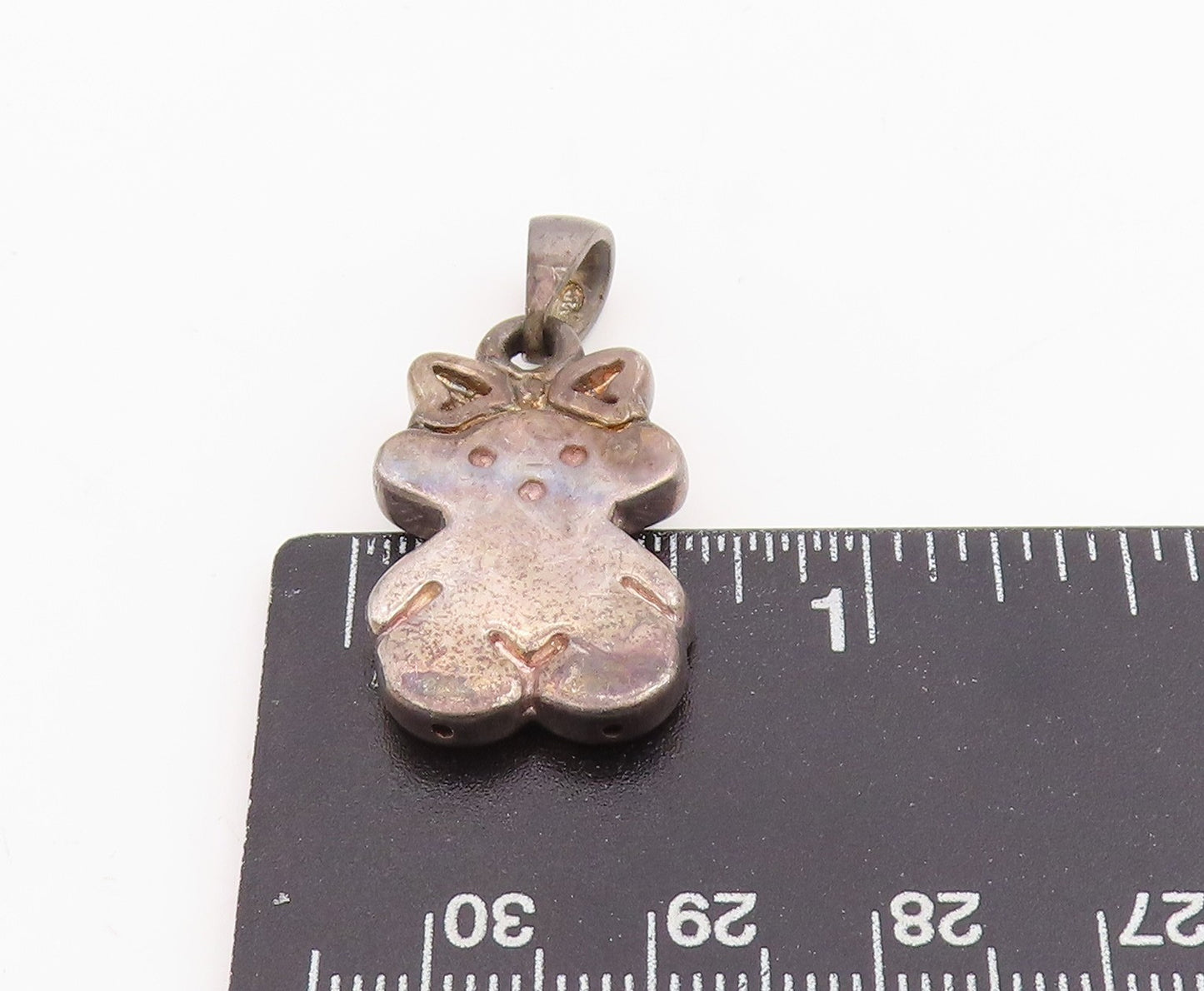 925 Sterling Silver Vintage Pendant Etched Little Teddy Bear Doll Charm  PT25184