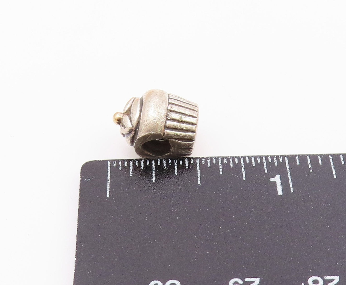 PANDORA 925 Silver & 14K Gold  Vintage Cupcake Motif Slide Pendant  PT18149