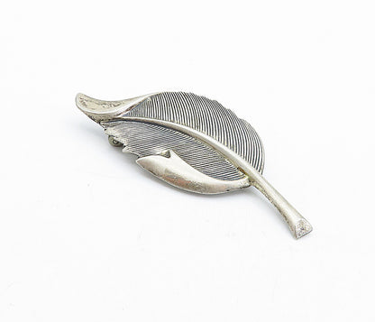 JEWEL ART 925 Sterling Silver  Vintage Etched Single Leaf Brooch Pin  BP1845