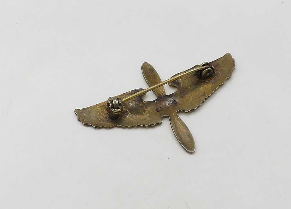 925 Sterling Silver  Vintage United States Military 2 Tone Brooch Pin  BP8383