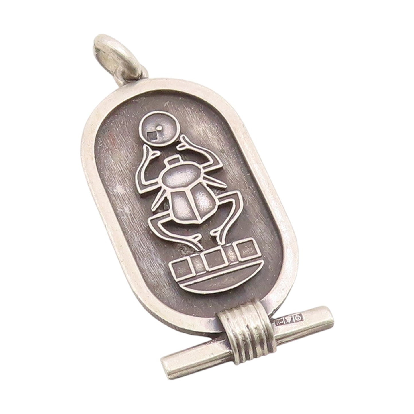 925 Sterling Silver Vintage Pendant MIDDLE EAST Carved Egyptian Scarab  PT25947