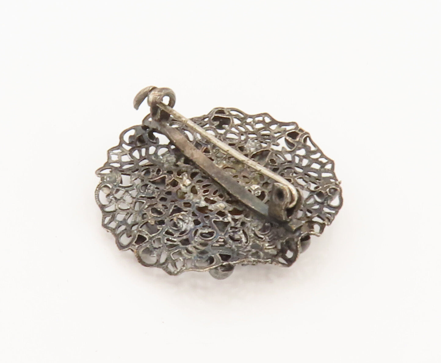 925 Silver  Vintage Beaded & Openwork Knitted Rose Flower Brooch Pin  BP10096