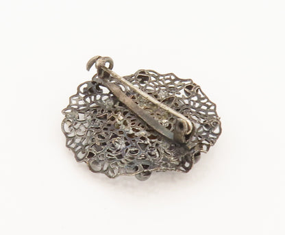 925 Silver  Vintage Beaded & Openwork Knitted Rose Flower Brooch Pin  BP10096