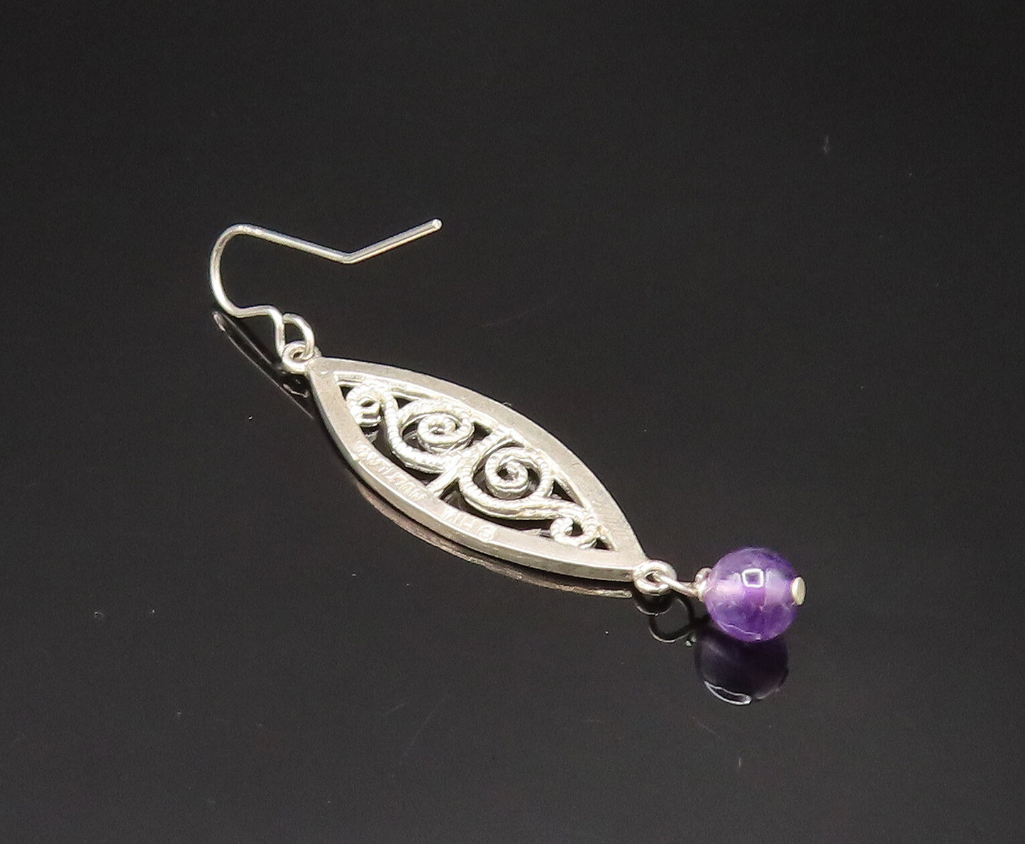 MULTILANA 925 Silver  Vintage Amethyst Bead Spiral Cutout Earrings  EG11824