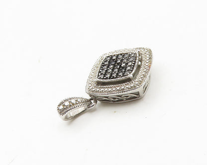925 Sterling Silver  Vintage Genuine Diamonds Two Tone Square Pendant  PT14624