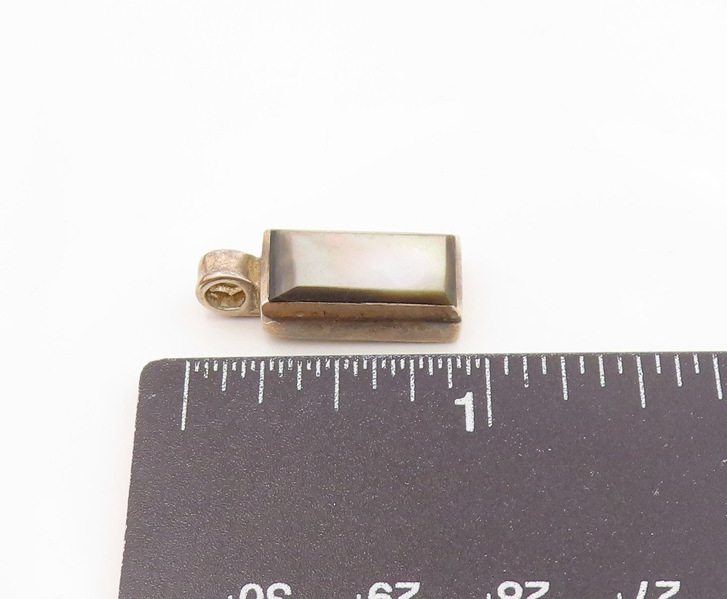 OTT 925 Sterling Silver Vintage Rectangle Mother Of Pearl Drop Pendant PT21252